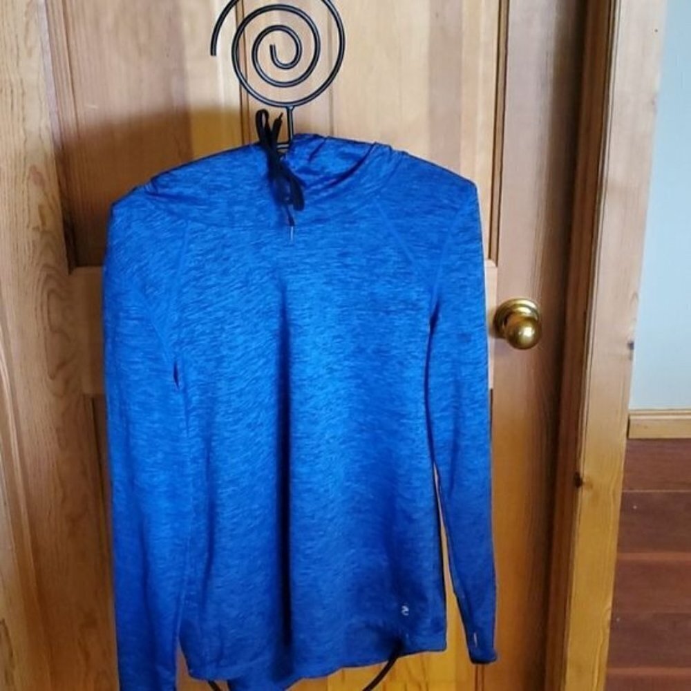 Warm Systems Logo Sz M Blue Long Sleeved Cinched Hoodie w Thumb Holes‎